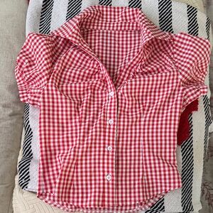 Red Gingham Button-Up Women's Top